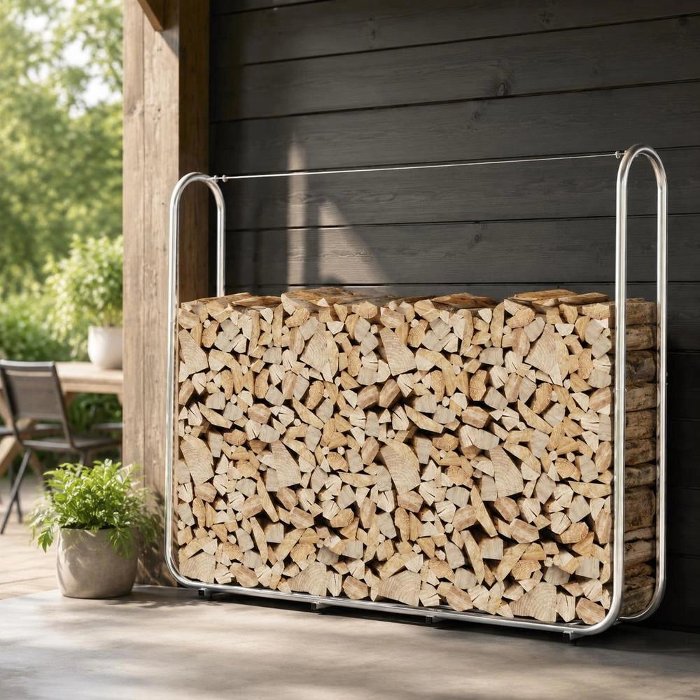 Porta legna 200x25x150 cm in acciaio zincato – robusto e resistente, ideale per esterni, giardino e camino, pratico e durevole