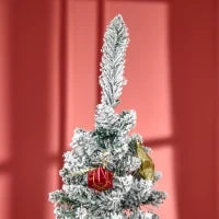 Albero di Natale Slim Artificiale 180 cm con Rami Realistici, Albero di Natale Innevato Alto e Stretto con Base Pieghevole, Verde