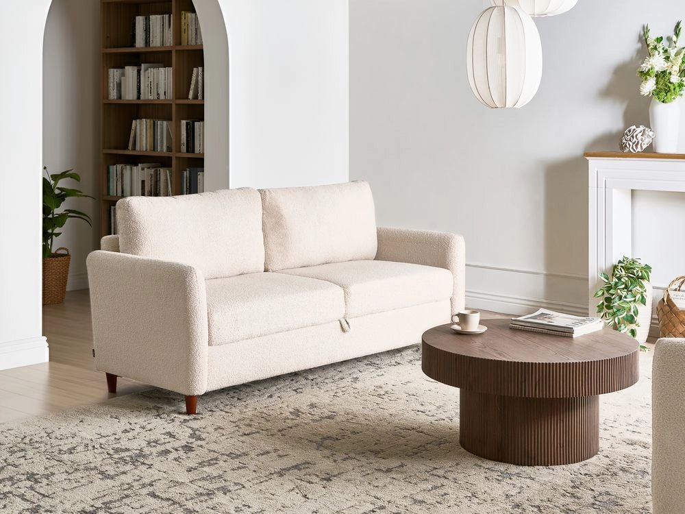 Divano a 3 posti rivestito in velluto a coste con poggiabraccia beige chiaro stile moderno soggiorno