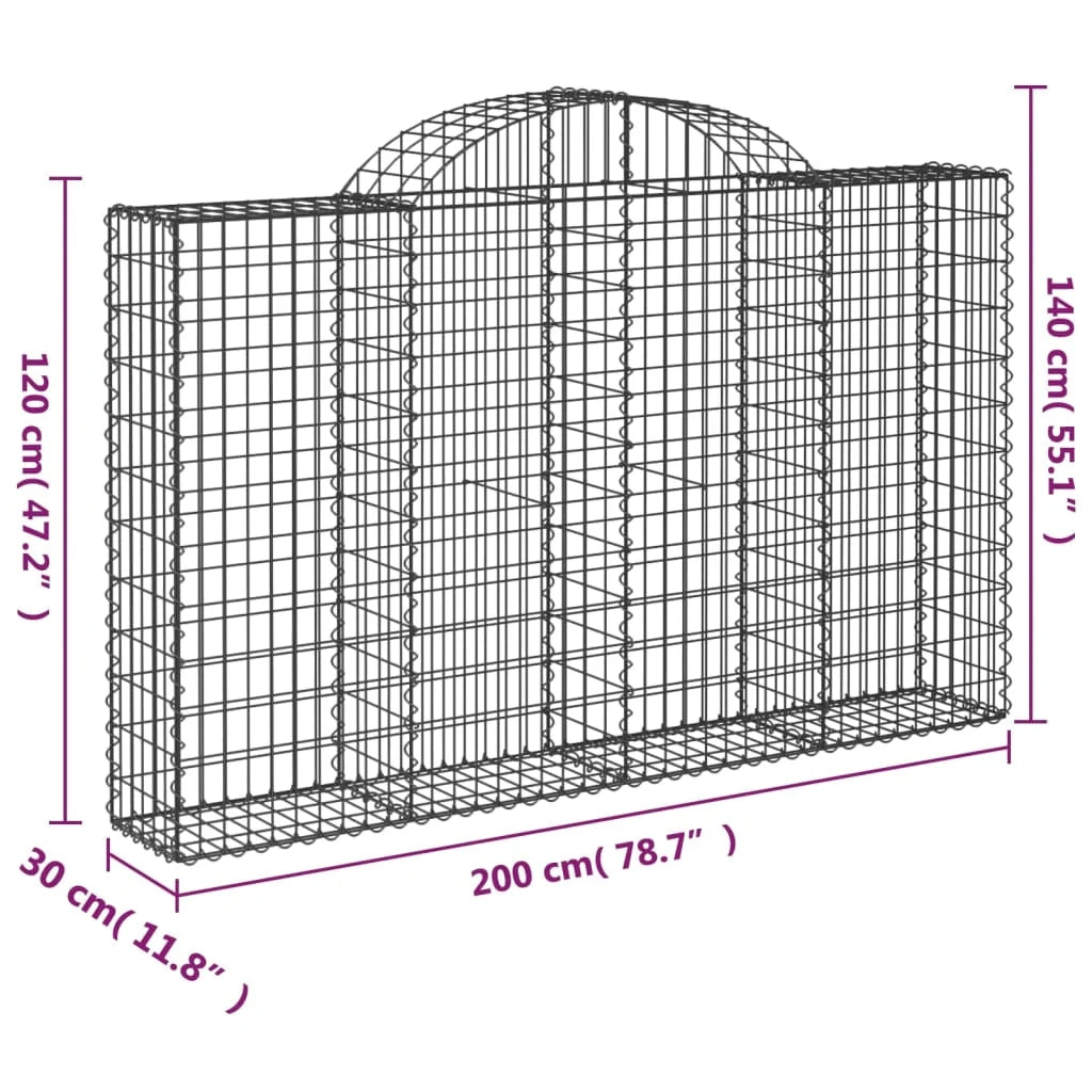 Cesto gabbione recinzione a gabbia muro di contenimento ad arco 200 x 30 x 120/140 cm ferro zincato argento 02_0039994