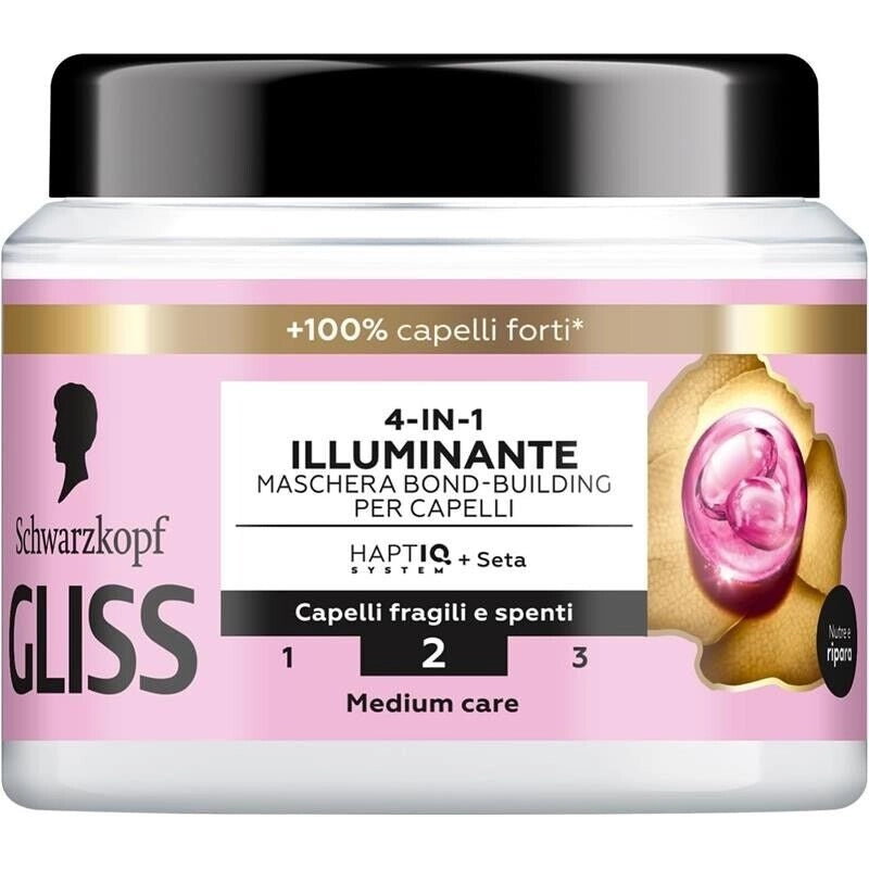 SCHWARZKOPF GLISS 4-IN-1 ILLUMINANTE MASCHERA PER CAPELLI 400 ML SETA LUMINOSA HAPTIQ SYSTEM X CAPELLI FRAGILI E SPENTI