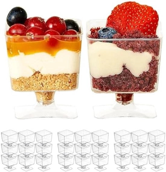 100 Mini Coppe Plastica per Dessert, Coppe Dessert Transparenti, Piccole Scodelle per Dessert, Ideali per Feste di Compleanno, Matrimoni e Feste, 60ml - Resistenti e Riciclabili