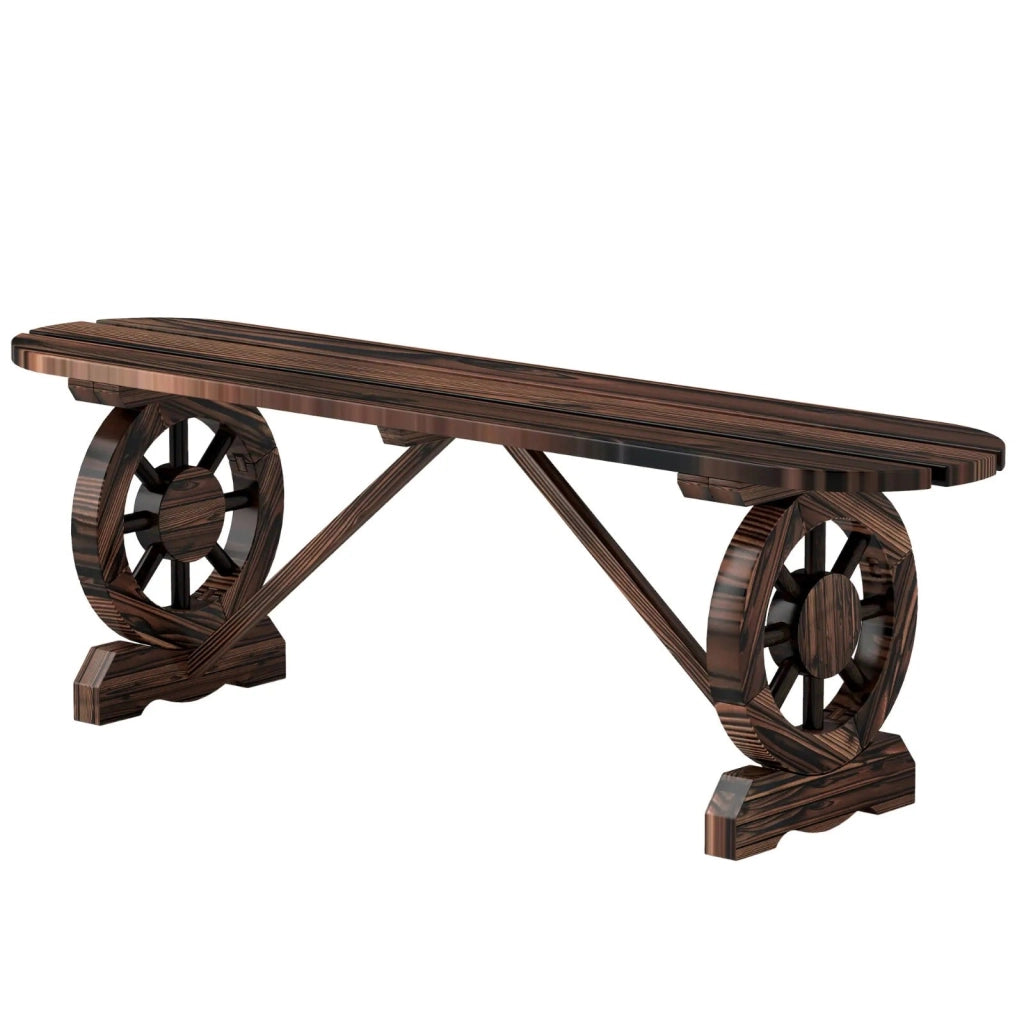 Panchina da Giardino con Gambe a Ruota di Carro e Seduta a Doghe, 120x29x39cm, Marrone