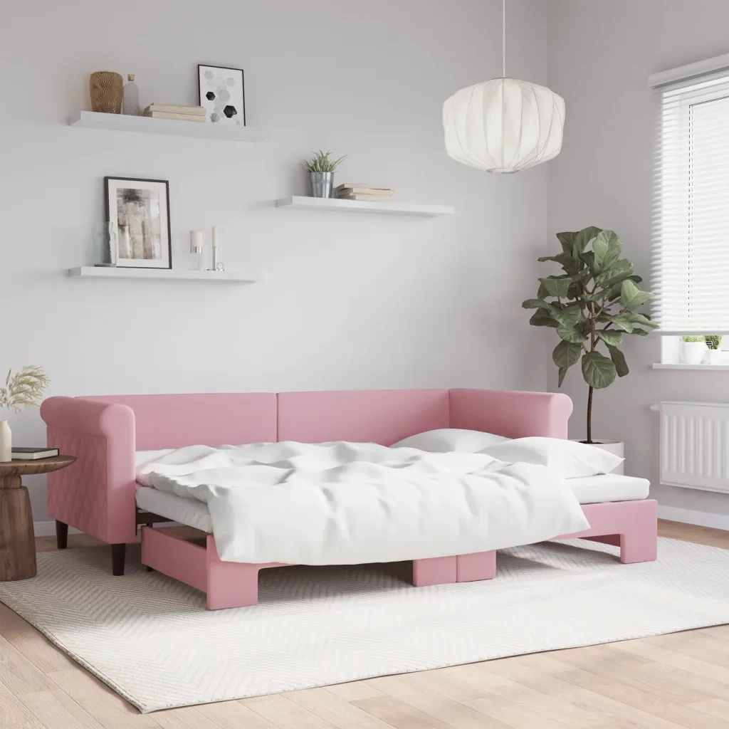 Divano Letto con Letto Estraibile Rosa 80x200 cm in Velluto 3197767