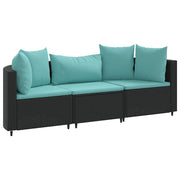 Set Divani da Giardino 3 pz | Set Salotto da Giardino con Cuscini in Polyrattan Nero
