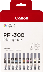 Canon PFI-300 cartuccia d'inchiostro 10 pz Originale Nero, Blu, Ciano, Grigio, Magenta, Nero per foto, Magenta per foto, Rosso, Giallo