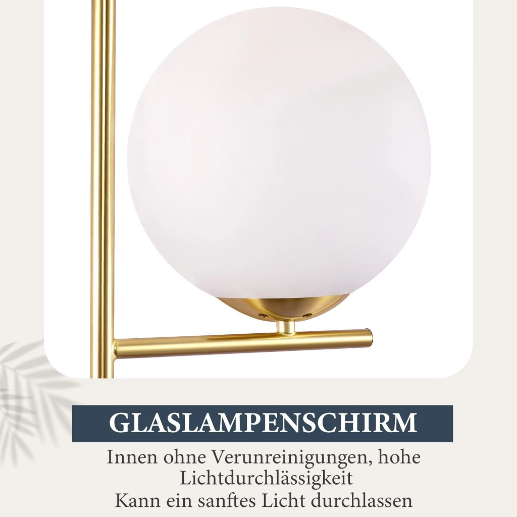 ZMH Lampada da terra per soggiorno 1 fiamma Oro E27 Globo in vetro bianco con finitura metallica industriale