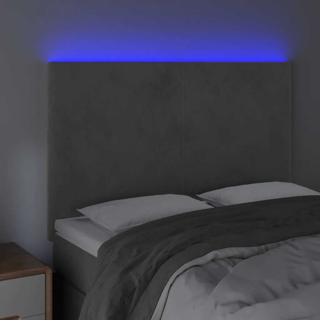 Testiera a LED-Testata con LED Grigio Chiaro 144x5x118/128 cm in Velluto 976258