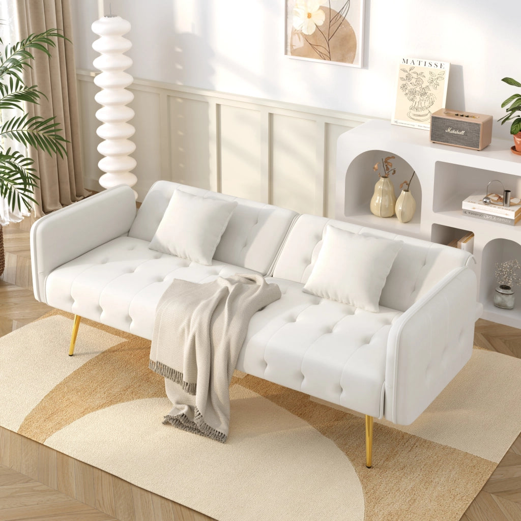 DIVANO LETTO 2 POSTI 215x81,5 cm in velluto Ancient White