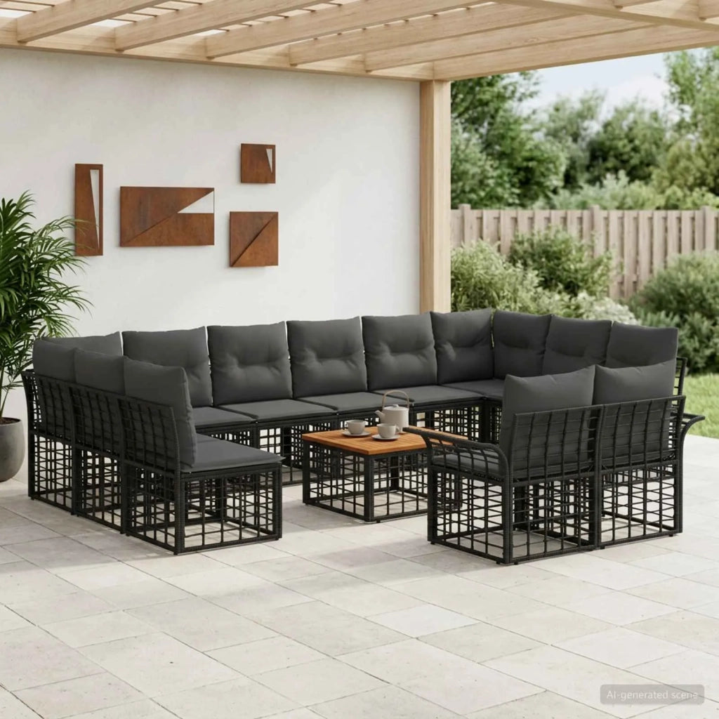 Set di divani da esterno 13 pcs Nero e Grigio scuro Poliestere 3437787