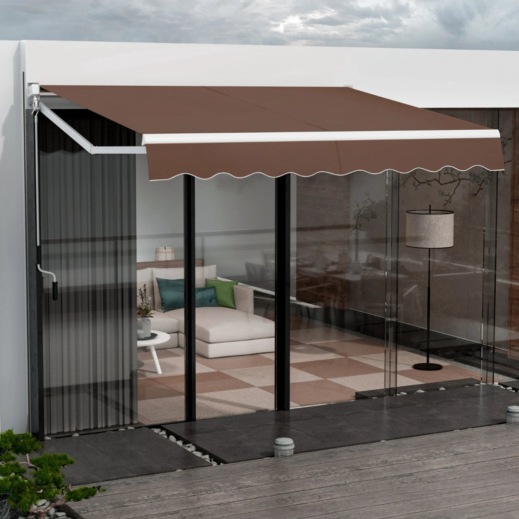 Tenda parasole in alluminio con manovella e poliestere impermeabile, Tenda da sole retrattile 245x200cm Marrone-Tende parasole