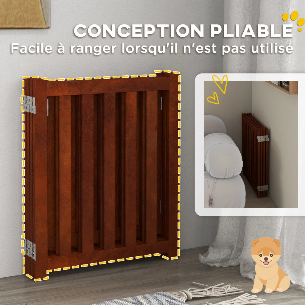 Barriera per Cani Pieghevole 4 Pannelli con Porta ¨C zephmum ¨C Legno 205x60 cm Marrone