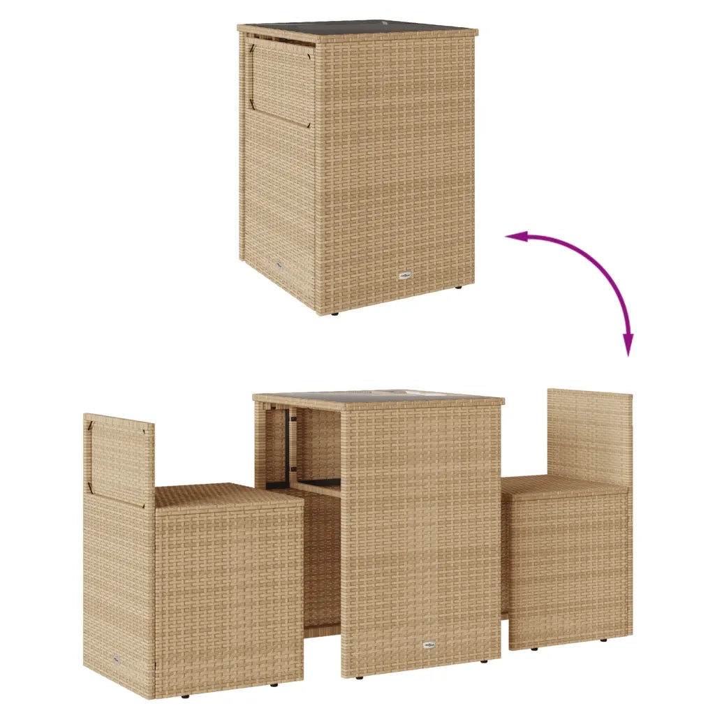 Set da Bistr¨° 3 pz | Set Salotto da Giardino con Cuscini Beige in Polyrattan