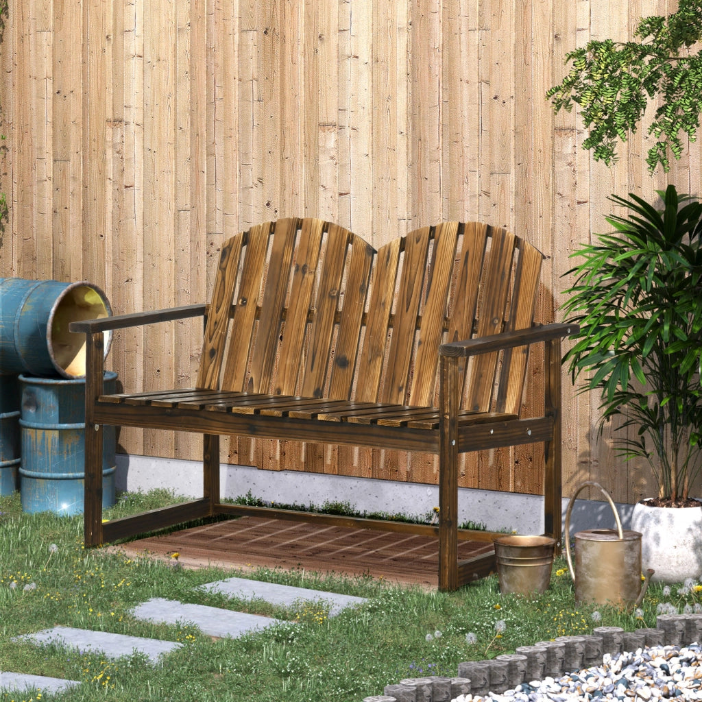Panchina da giardino in abete per 2 persone, design rustico, robusta e resistente, per esterno, 114x63x86 cm