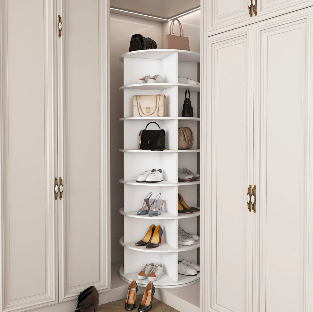 Scarpiera girevole a 7 ripiani in PVC bianco 60x60x161 cm