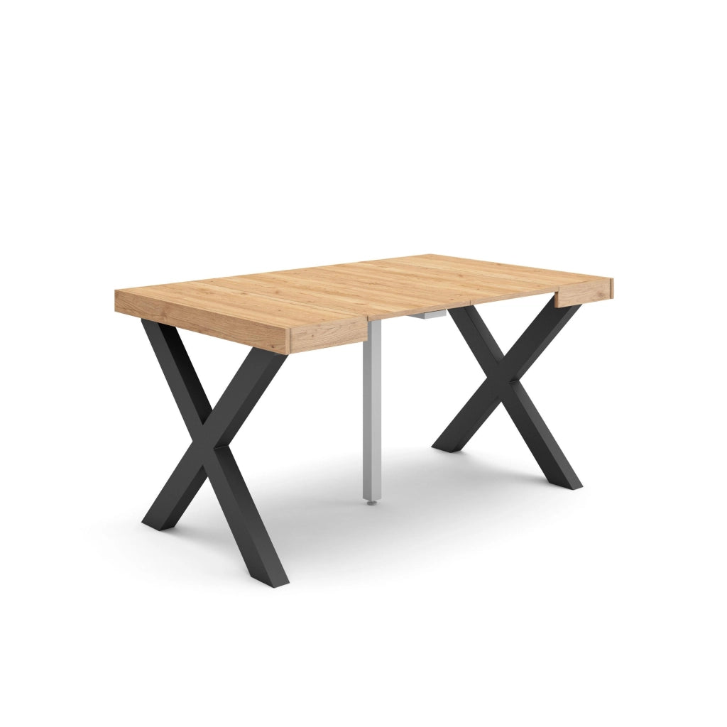 Consolle allungabile, 58 fino 140x90x73cm, Per 6 persone, Gambe in legno, colore Rovere RF2726