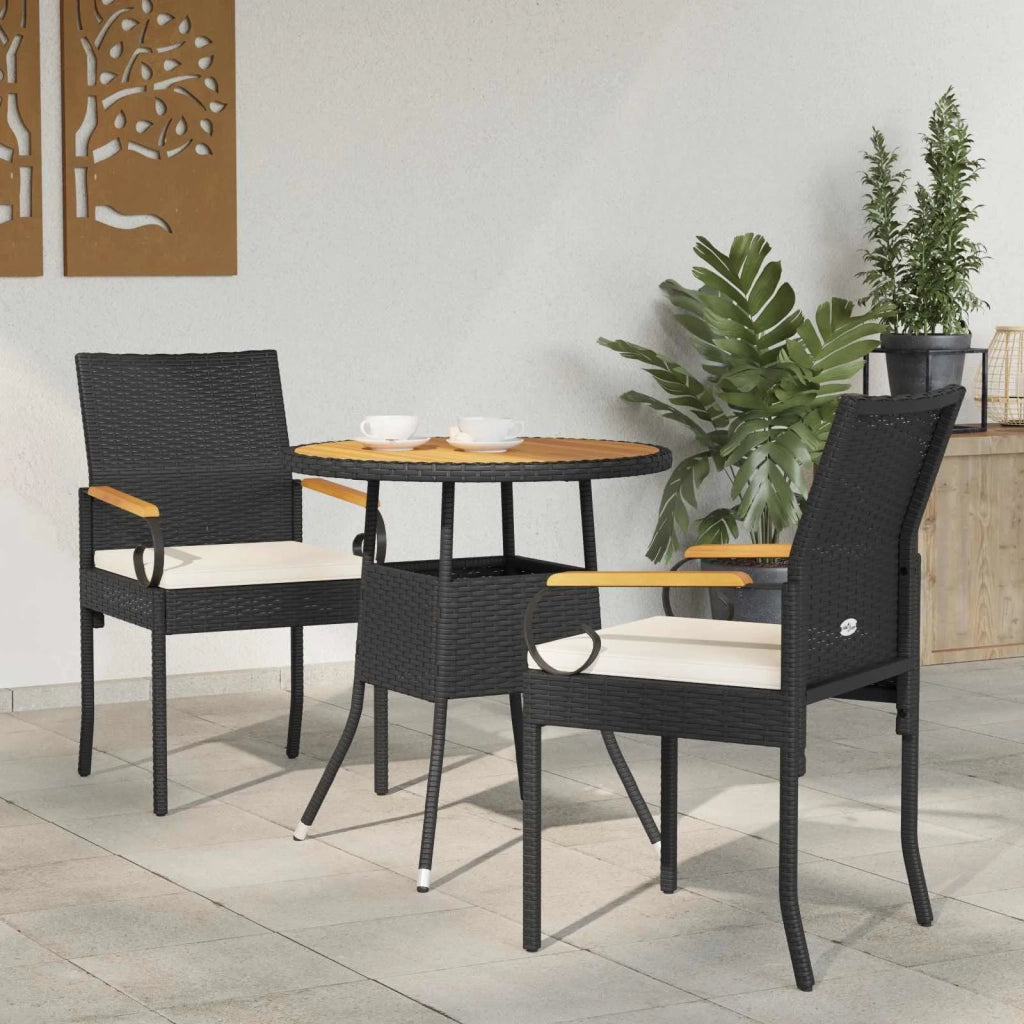 Sedie da giardino 2 pcs Nero e Bianco Crema Polyrattan e acacia 42025880