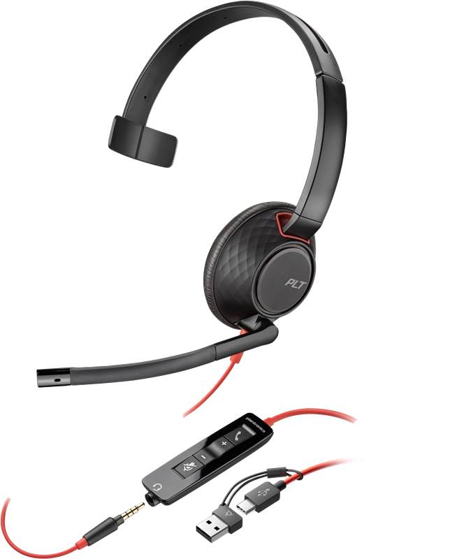 ORIGINAL HP Poly Accessori per computer nero 8X230AA Blackwire 5210 USB-C Cuffie monoaurali Poly Blackwire 5210 con connettore USB-C + spina da 3,5 mm + adattatore USB-C/A