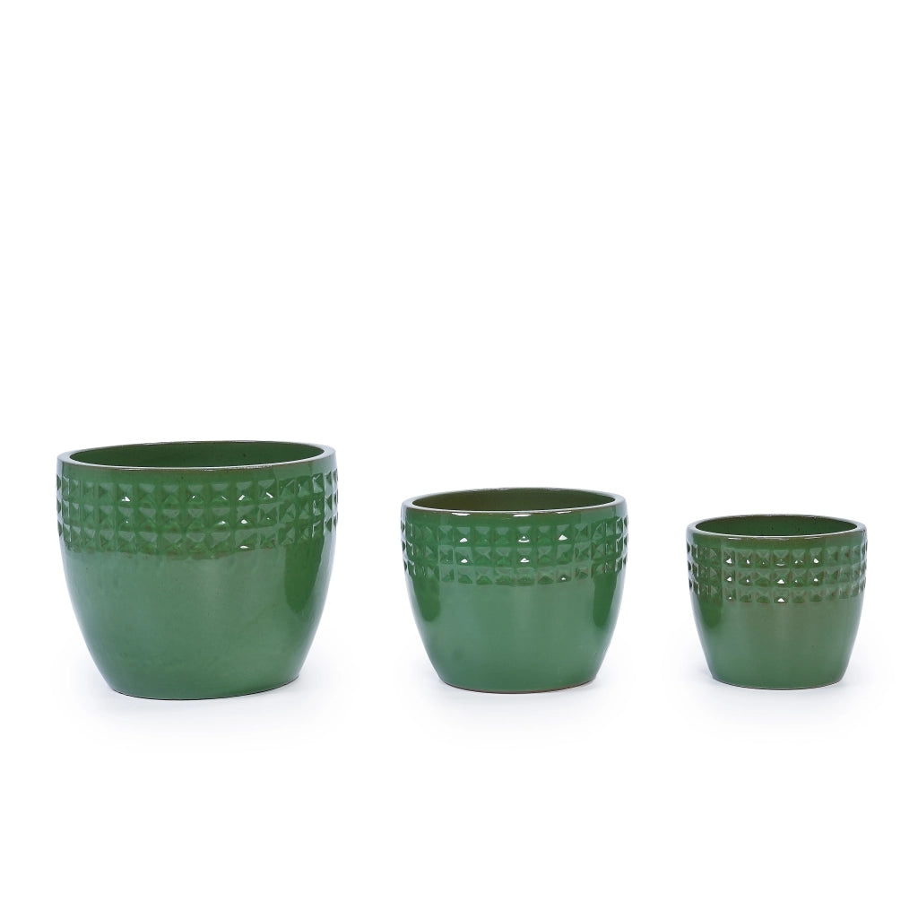 Vaso per piante in ceramica smaltata verde antico con foro di drenaggio per interni ed esterni