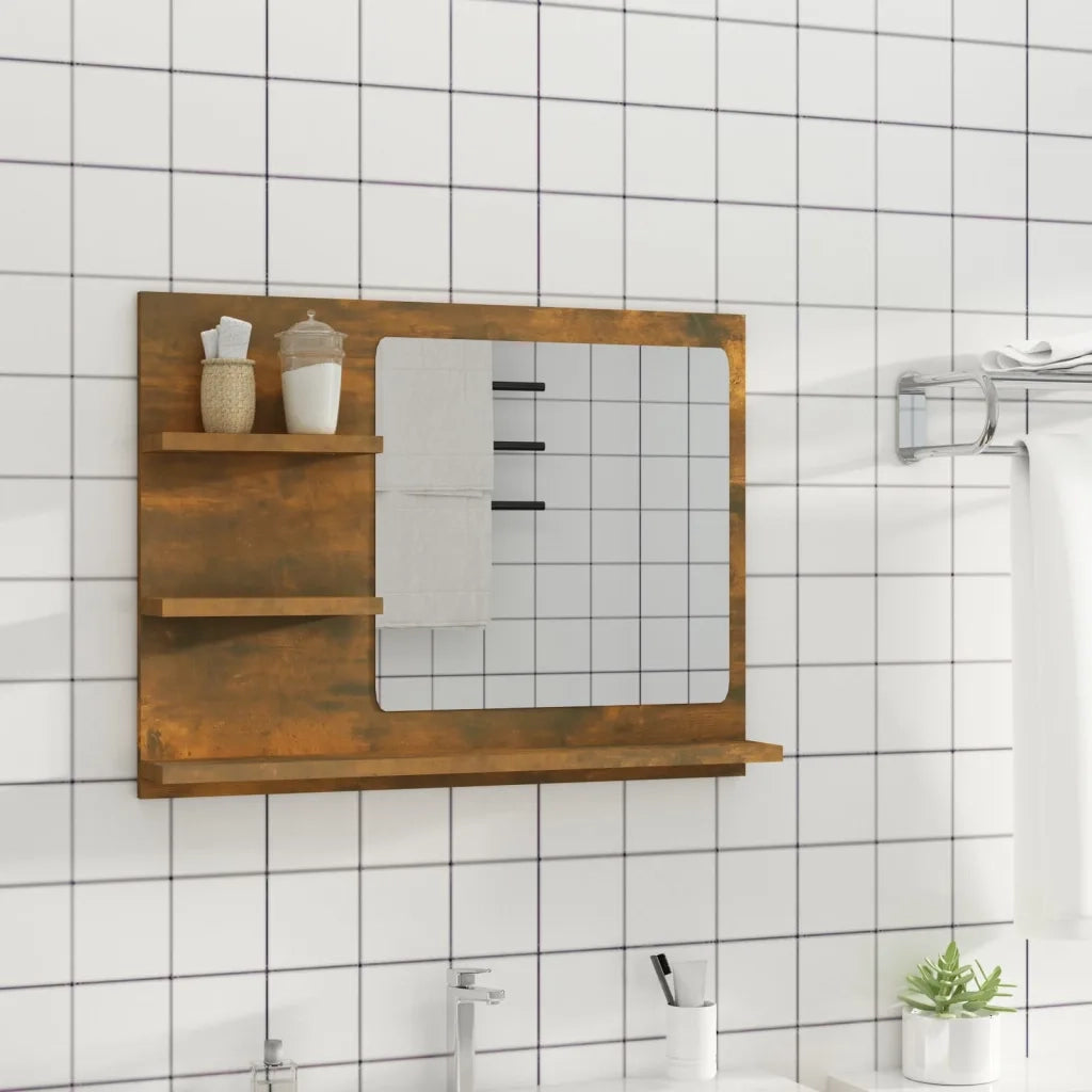 Specchio da bagno-Specchio decorativo Rovere Fumo 60x10,5x45cm in Legno Multistrato