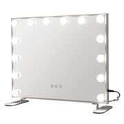 Specchio da toeletta rettangolare 50 x 40 cm con 14 lampadine LED e luminosità regolabile in alluminio argento 20_0019505