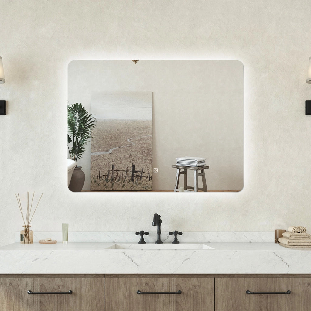 Specchio bagno Rettangolare 80x60cm Retroilluminato Con Led, 3 Luci, Design Moderno