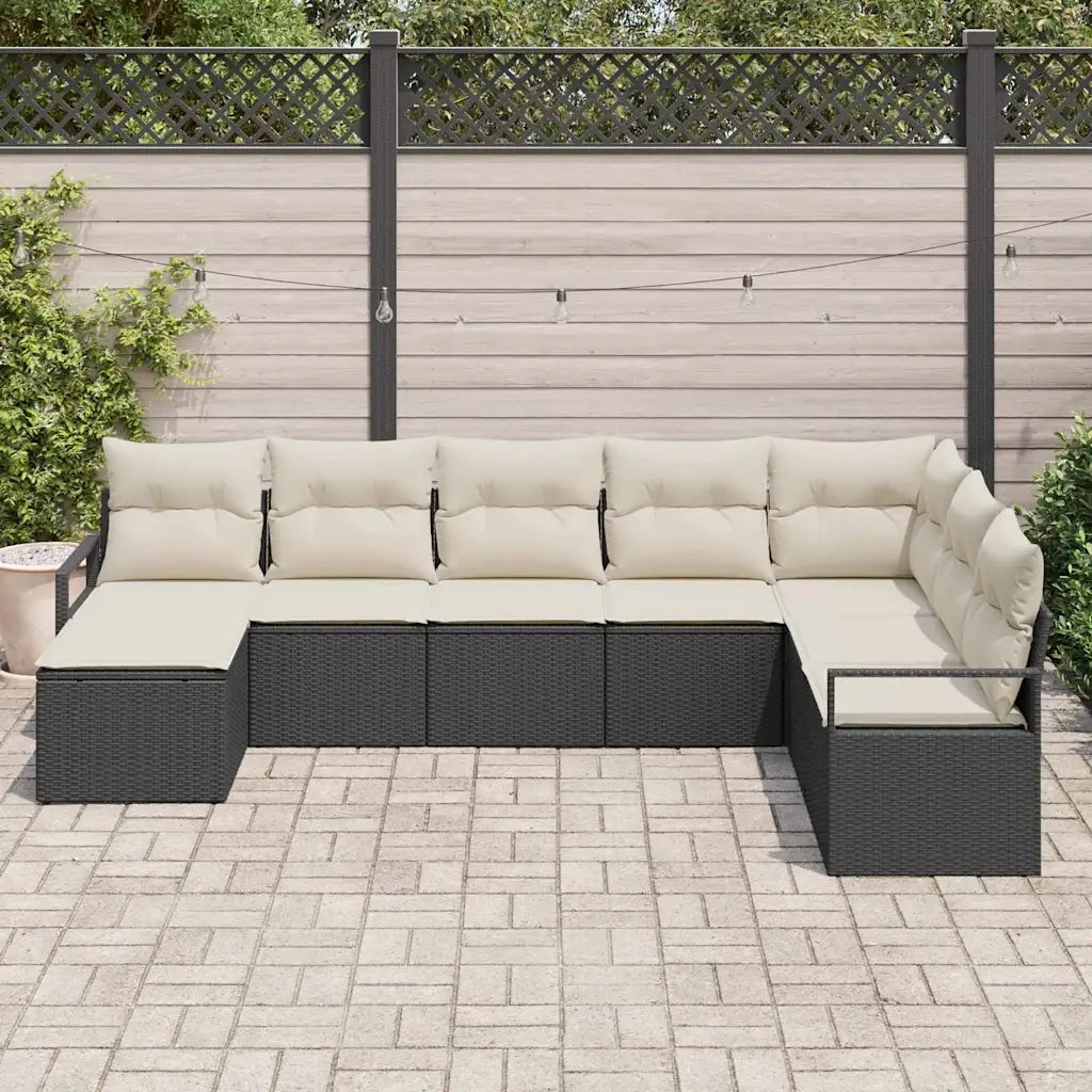 Set di divani con cuscino 8 pcs Nero polyrattan