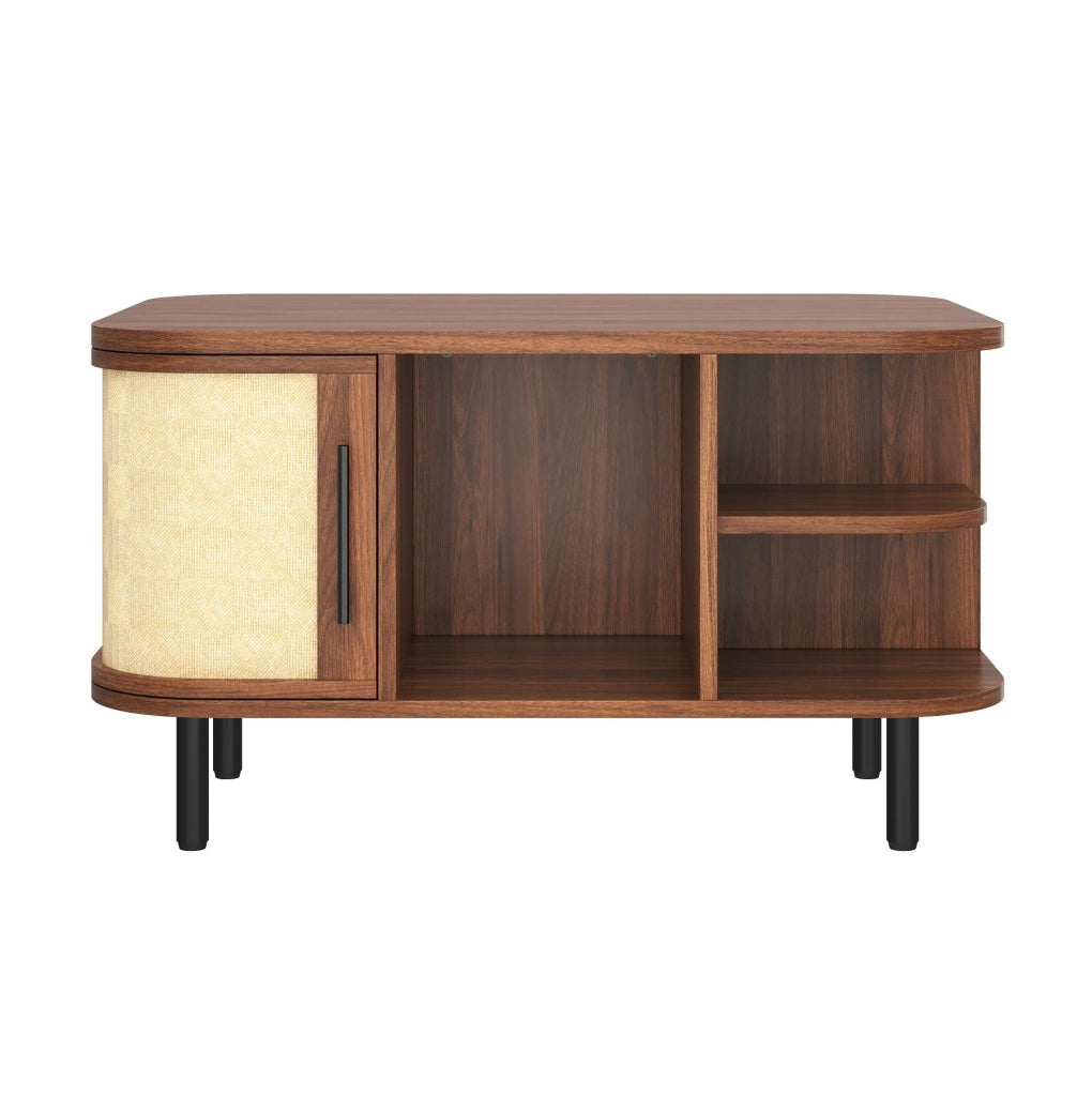 Tavolino da caff¨¨ 80x60x47 cm in MDF color noce con vani e armadietti laterali