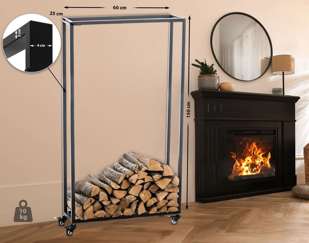 Portalegna per Camino HETTA in Acciaio Inox nero,25x60x150 cm