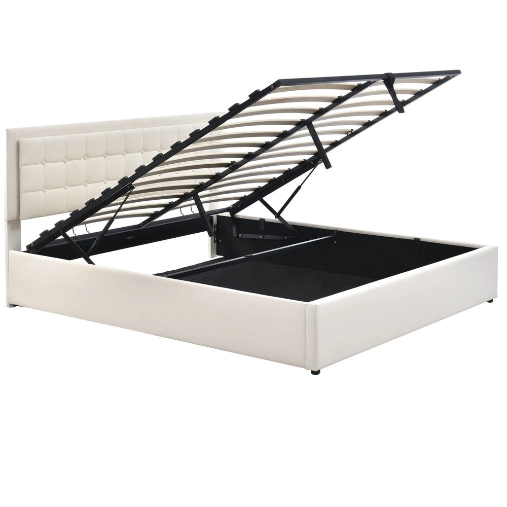 Letto Contenitore Imbottito con LED ¨C MINIMAL ¨C Similpelle Bianco 180x200