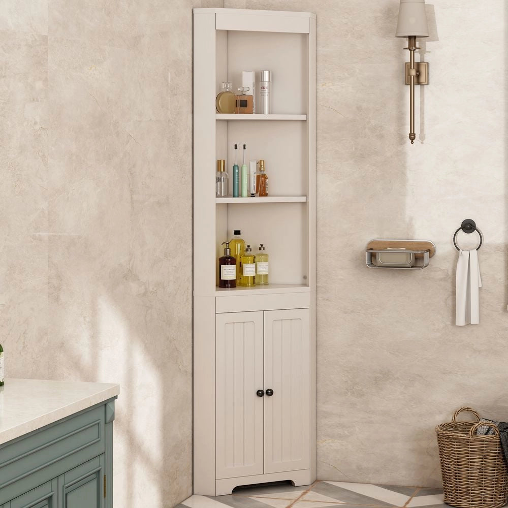 Armadio per bagno alto - Xylo - Bianco, tre scomparti, porte resistenti all'umidit??, scaffali scorrevoli