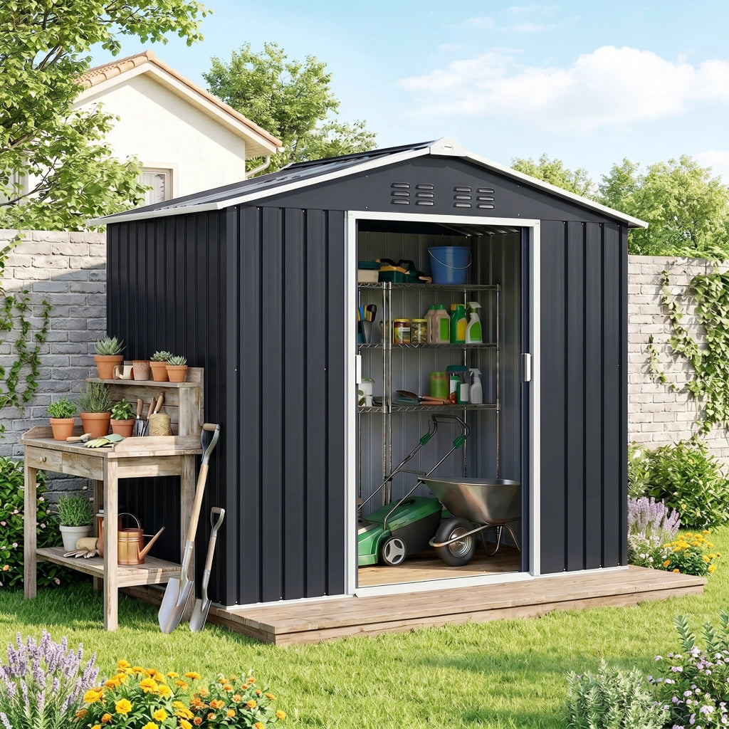 Casetta da Giardino in Metallo ¨C Zephmum ¨C Grigio Scuro 213x130x185 cm