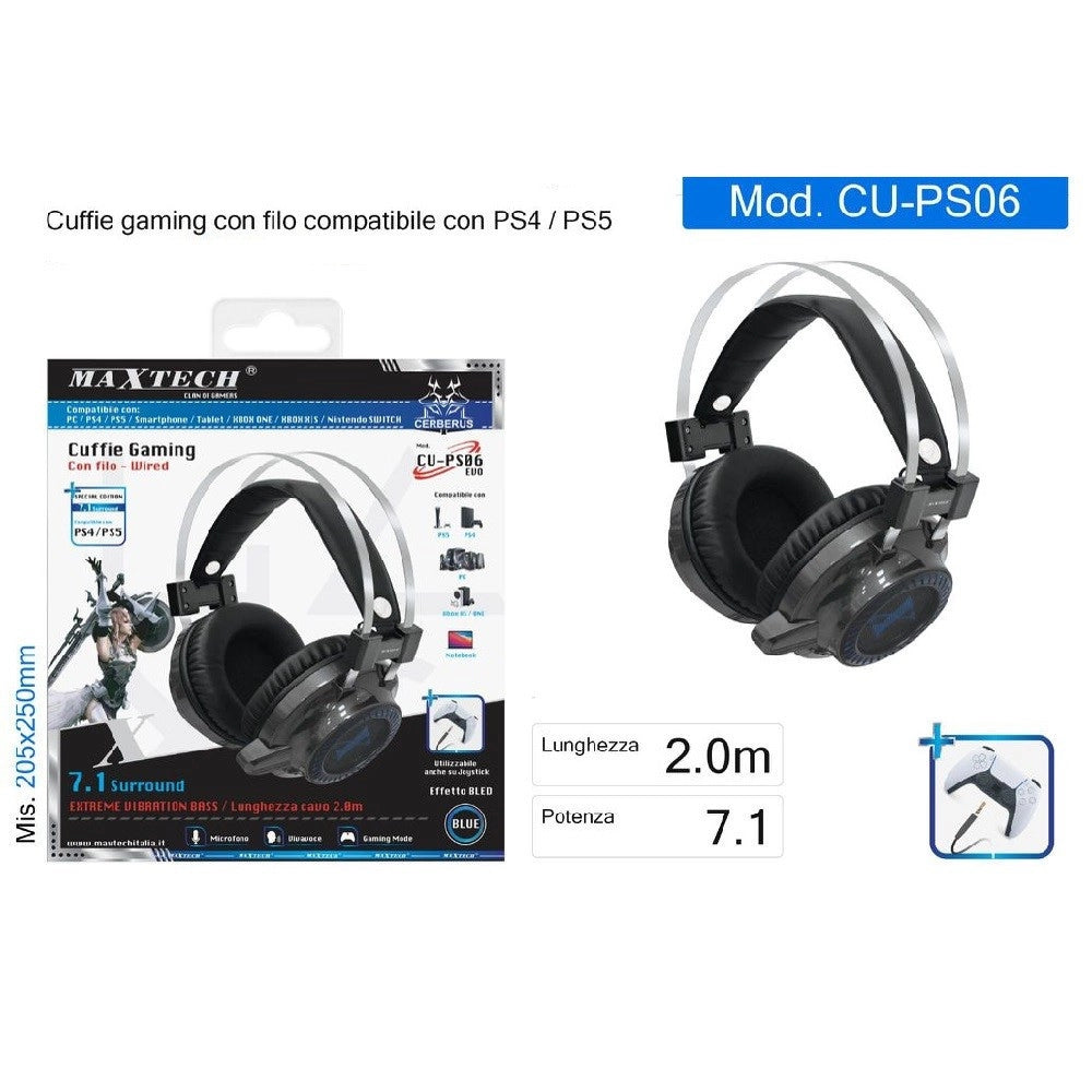 Trade Shop - Cuffie Gaming Per Pc Ps4 Xbox One Controllo Volume E Microfono Usb Aux Cerberus -