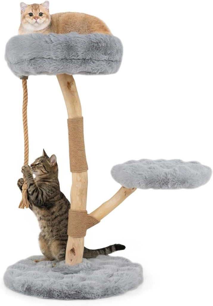 Albero per Gatti 90 cm, Torre Moderna in Legno con Piattaforme, Tiragraffi in Luta Naturale e Corda, Albero Tiragraffi per Animali Domestici (Bianco)