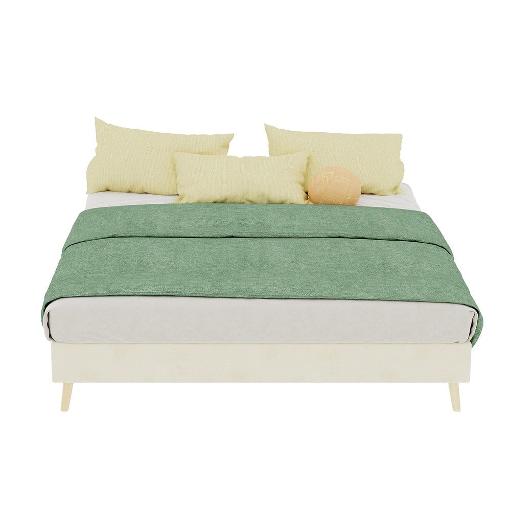 Letto Matrimoniale Imbottito ¨C MINIMAL ¨C Velluto Beige 140x200, Senza Testiera