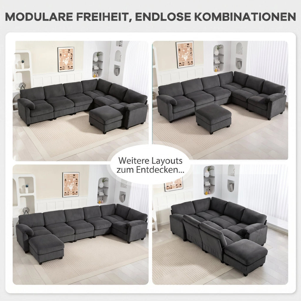 Divano Angolare U-Form ¨C zephmum ¨C Tessuto Grigio Scuro 292x224x85