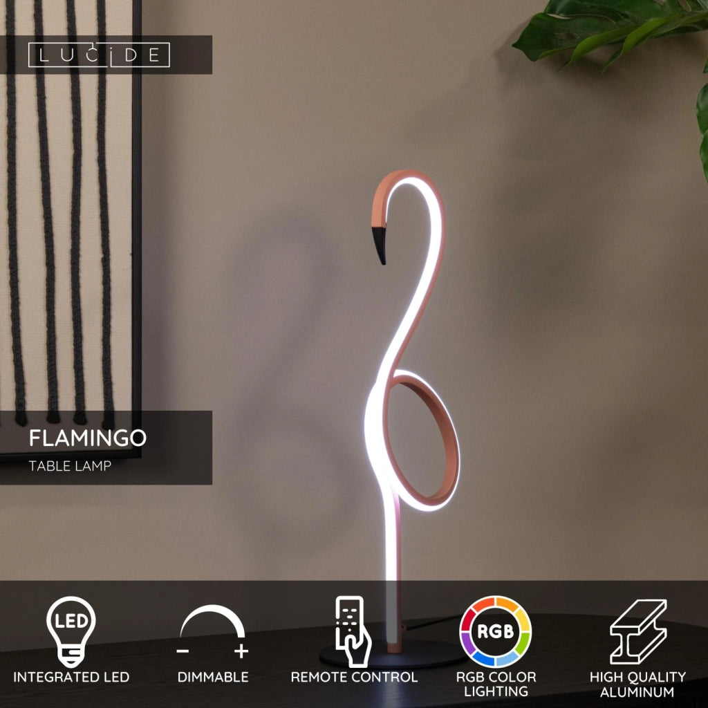 Lampada da tavolo Flamingo LED RGB rosa nero Lucide