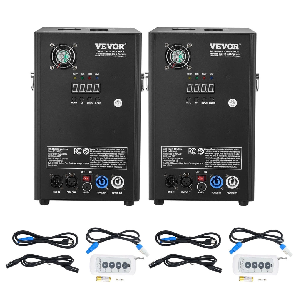 Set 2 Macchine per Scintille Fredde BJY-PHJ700u2 700W in Alluminio Nero Effetto Pirotecnico Regolabile 2-5m Controllo DMX per Feste e Spettacoli