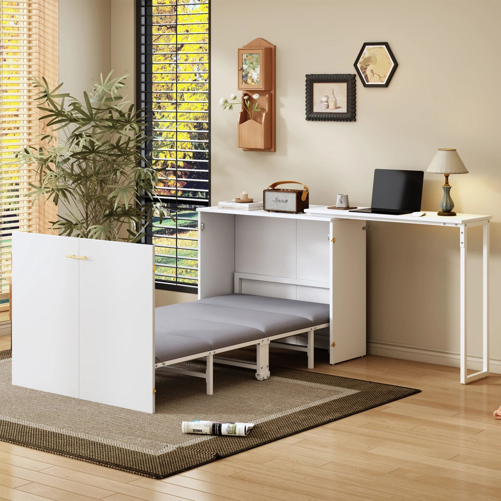 Letto a Scomparsa con Scrivania Girevole e Materasso ¨C MINIMAL ¨C con Ruote