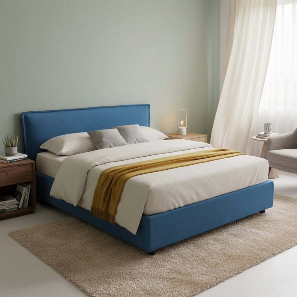 Letto Matrimoniale Brolo, Letto Matrimoniale Sfoderabile Made in Italy, blu