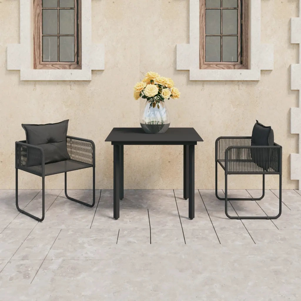 Set da Pranzo da Giardino 3 pz in Rattan PVC Nero cod mxl 39206