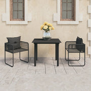 Set da Pranzo da Giardino 3 pz in Rattan PVC Nero cod mxl 39206