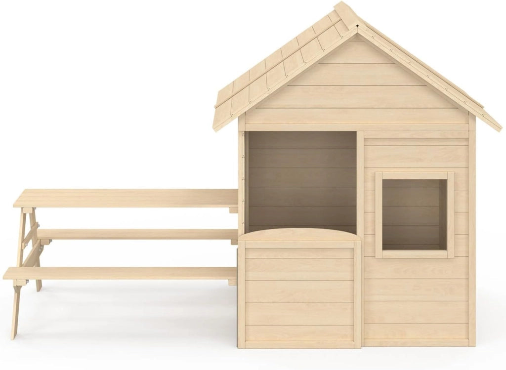Casetta in legno per bambini ODYSSEY, casetta da esterno con tavolo da picnic incorporato