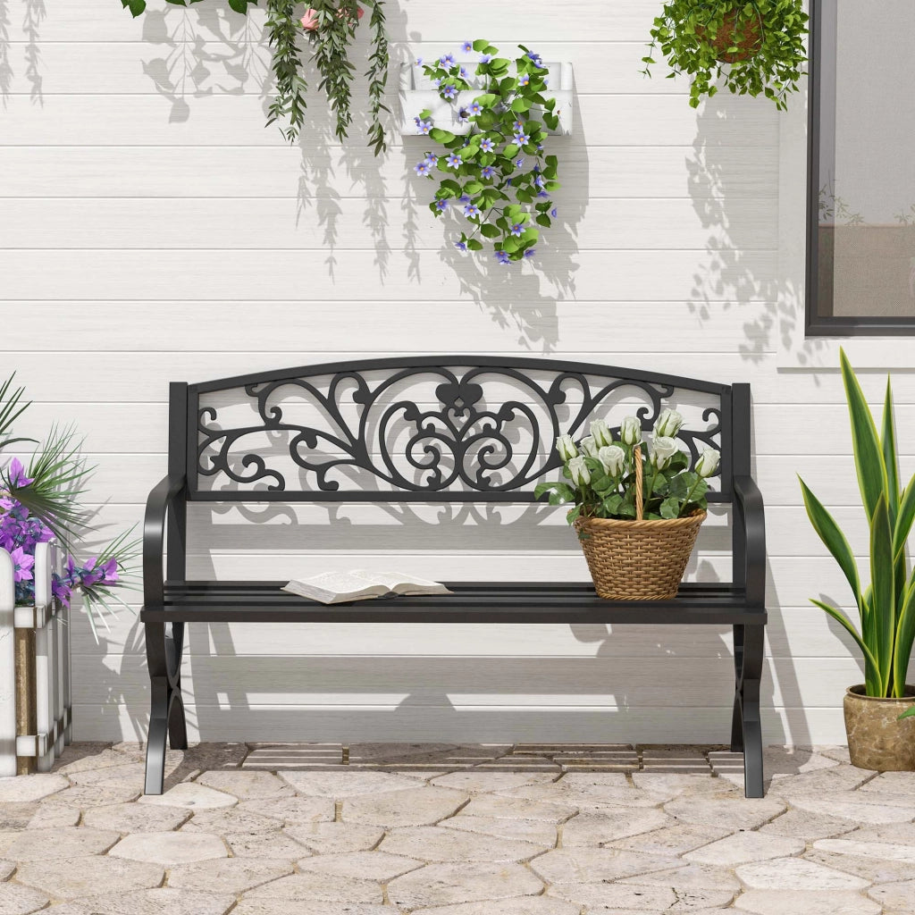 Panchina da giardino in acciaio 3 posti ¨C zephmum ¨C nero 127x60x85 cm