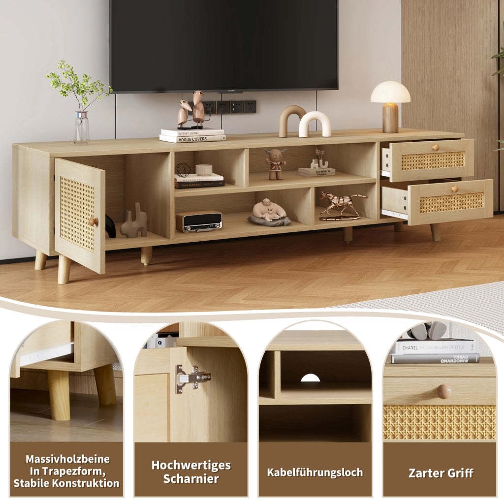 Mobile TV con 2 cassetti; 1 anta e passacavi - per soggiorno - 160x39x40.5 cm - rovere