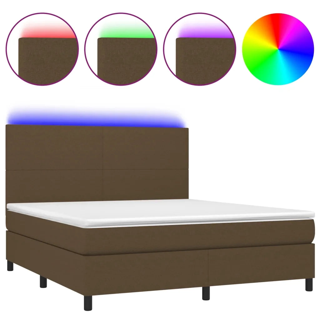 Letto a Molle Materasso e LED Marrone Scuro 160x200 cm Tessuto 3134728