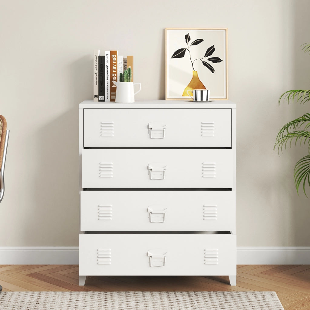 Cassettiera Hämeenlinna Comò in Acciaio con 4 Cassetti 92 x 80 x 40 cm Bianco [en.casa]