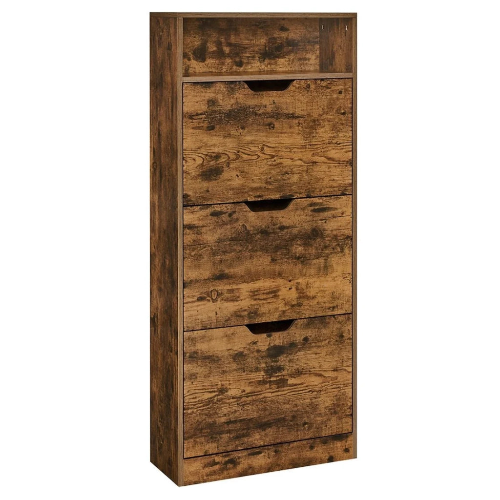 Scarpiera con 3 ante a battente ripiano per scarpe scomparto aperto divisorio regolabile da 14 a 18 paia per ingresso piccolo 24 x 60 x 130 cm marrone 12_0006360