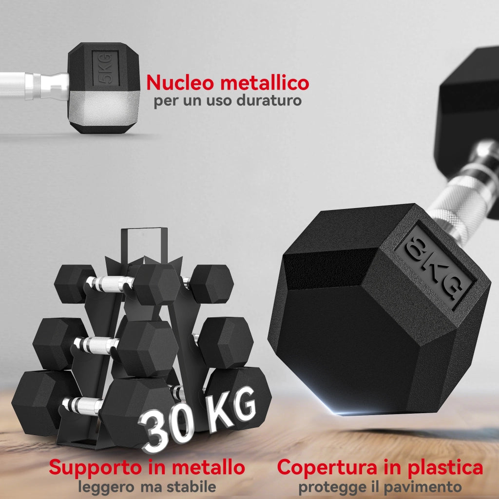 Set Manubri Palestra con Supporto in Metallo ¨C Zephmum ¨C 2x2kg 2x5kg 2x8kg Nero