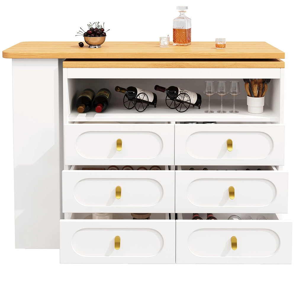 Tavolo bar estensibile - Xylo - rotante 360° con ruote bianco 138-203cm
